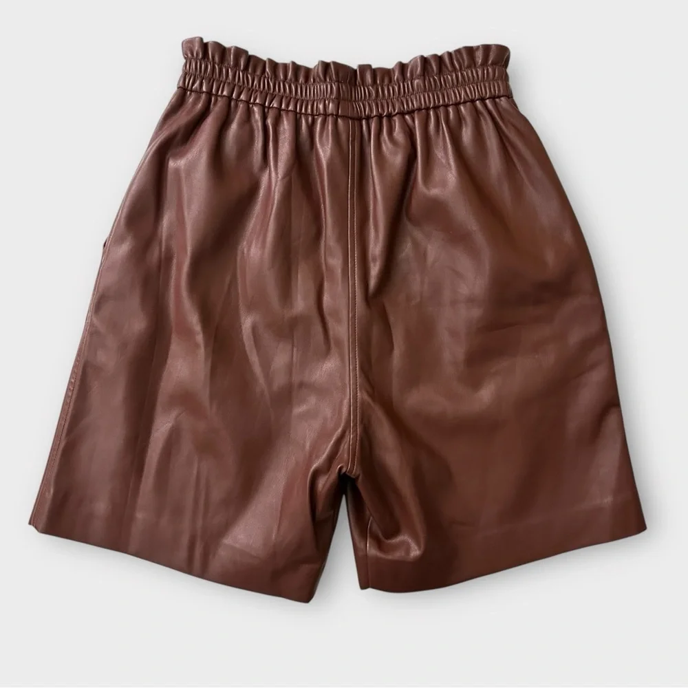 Munthe Brown Faux Leather Paperbag Bermuda Shorts FR 38 US 8 High Waisted